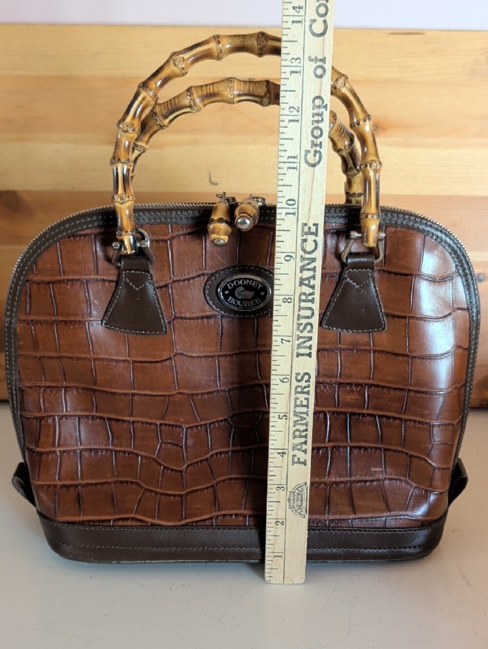 Dooney & Bourke Brown Croc-Embossed Satchel with Bamboo Handles.๐ - Picture 14 of 16